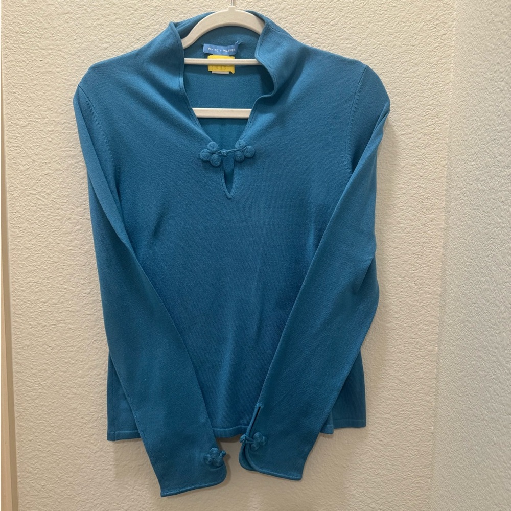 White + Warren blue sweater, size M